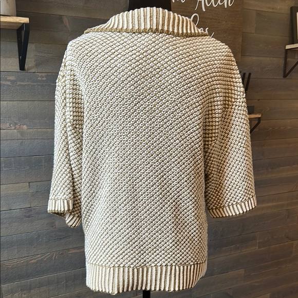 Zara Cream V-Neck Collared Sweater Cozy Knit Short Sleeve Medium - Picture 7 of 7